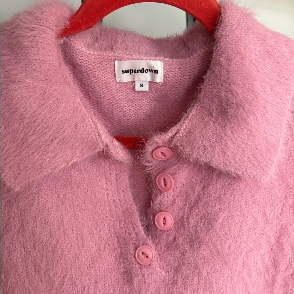 Superdown Soft Pink Button-Up Sweater